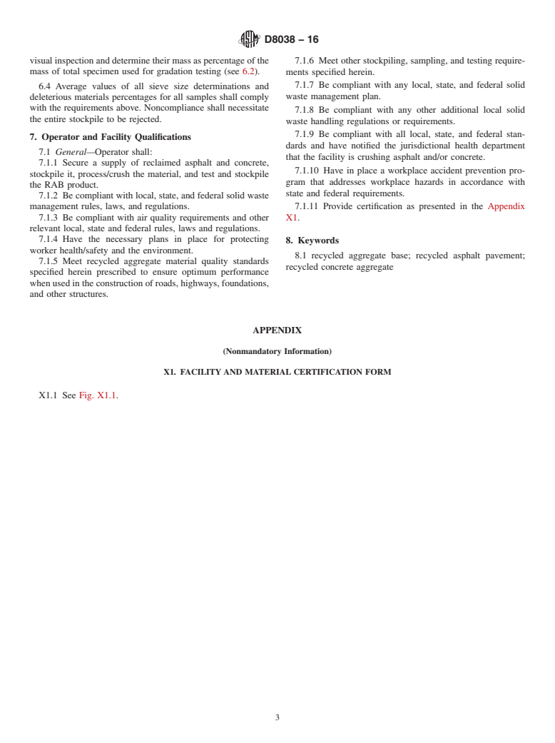 ASTM D8038-16 - Standard Practice for Reclamation of Recycled Aggregate Base (RAB) Material