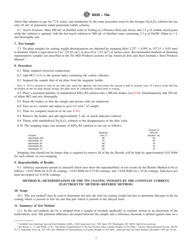 REDLINE ASTM A630-16a - Standard Test Methods for  Determination of Tin Coating Weights for Electrolytic Tin Plate