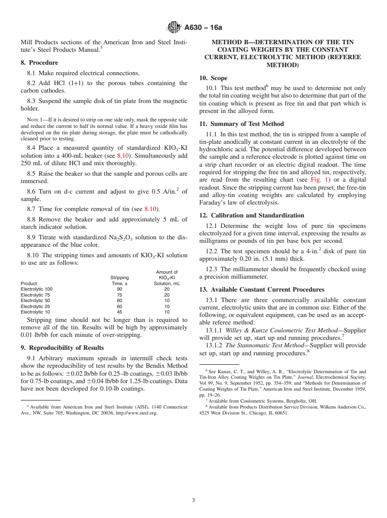 ASTM A630-16a - Standard Test Methods for  Determination of Tin Coating Weights for Electrolytic Tin Plate