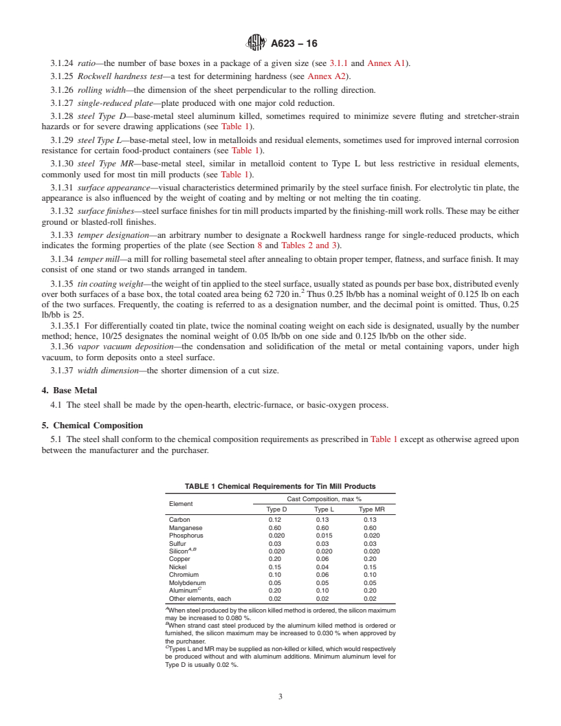 REDLINE ASTM A623-16 - Standard Specification for  Tin Mill Products, General Requirements