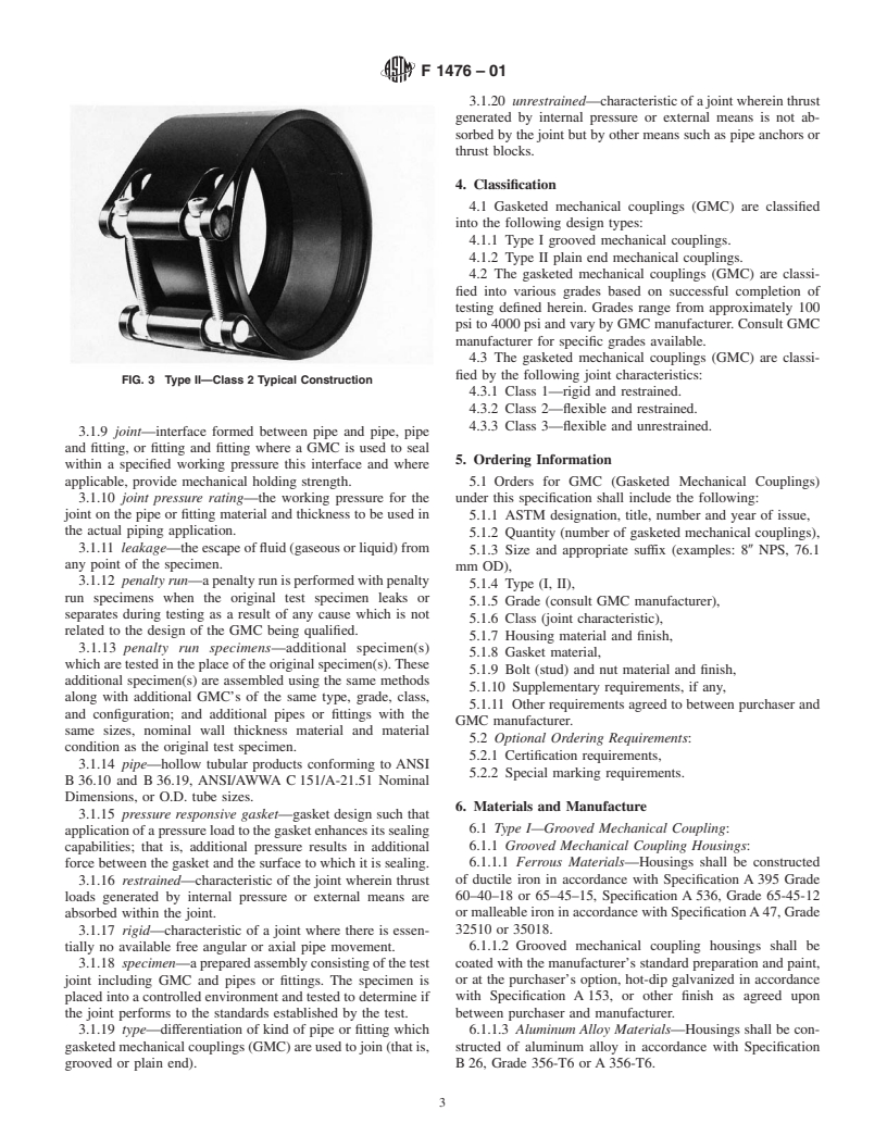 ASTM F1476-01 - Standard Specification for Performance of Gasketed Mechanical Couplings for Use in Piping Applications