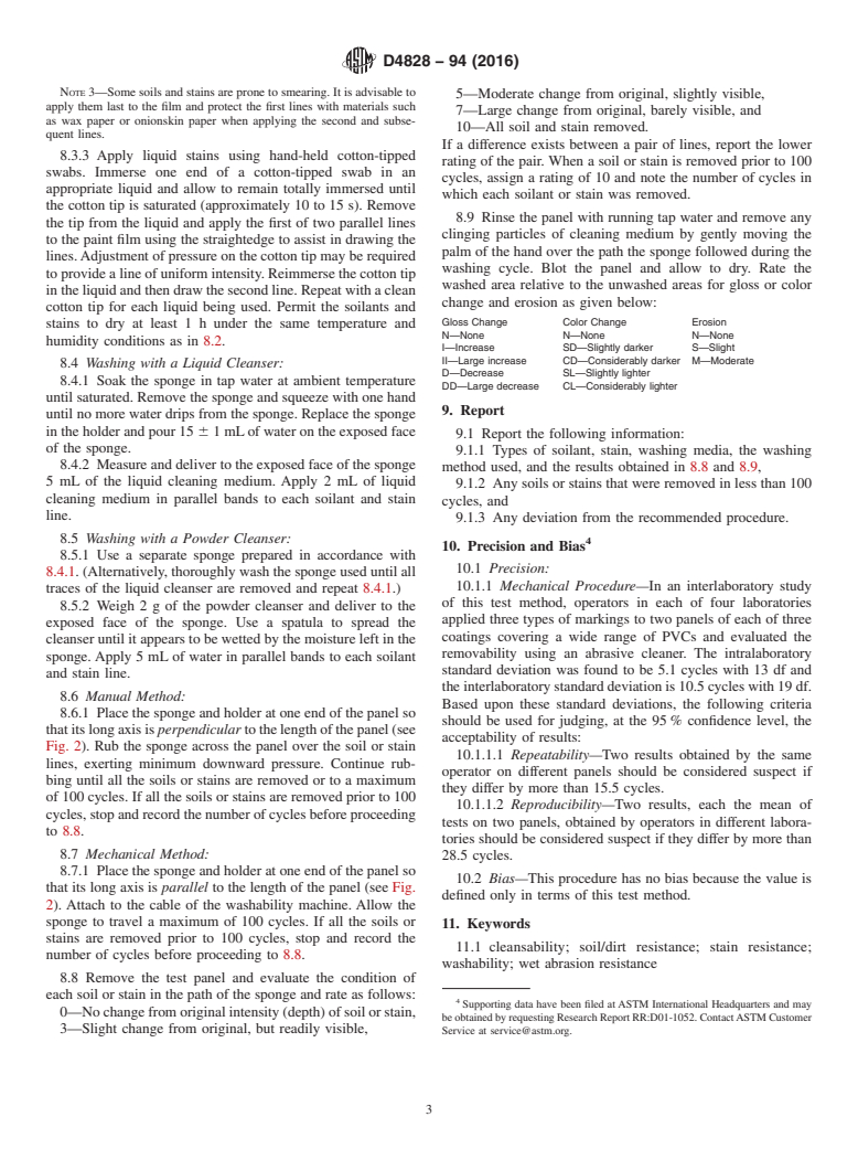 ASTM D4828-94(2016) - Standard Test Methods for Practical Washability of Organic Coatings