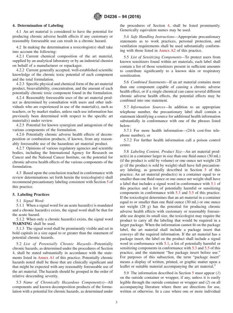 ASTM D4236-94(2016) - Standard Practice for Labeling Art Materials for Chronic Health Hazards