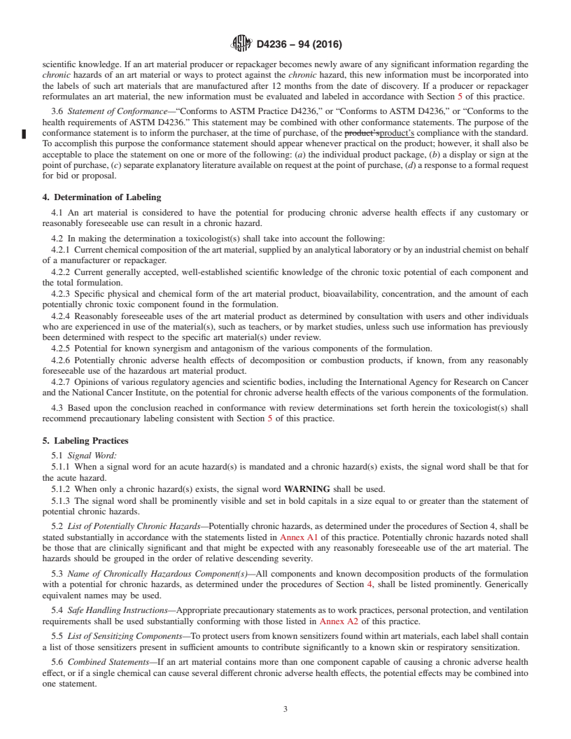 REDLINE ASTM D4236-94(2016) - Standard Practice for Labeling Art Materials for Chronic Health Hazards