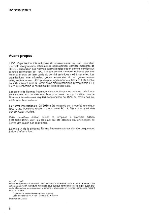 ISO 3958:1996 ISO 3958:1996 - Voitures particulieres -- Portée des mains du conducteur - Page 2 preview