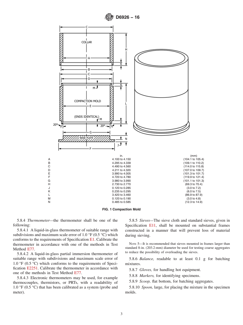 ASTM D6926-16 - Standard Practice for  Preparation of Asphalt Mixture Specimens Using Marshall Apparatus