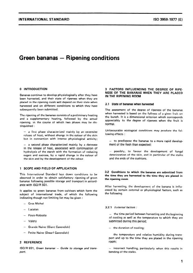 ISO 3959:1977 - Green bananas -- Ripening conditions