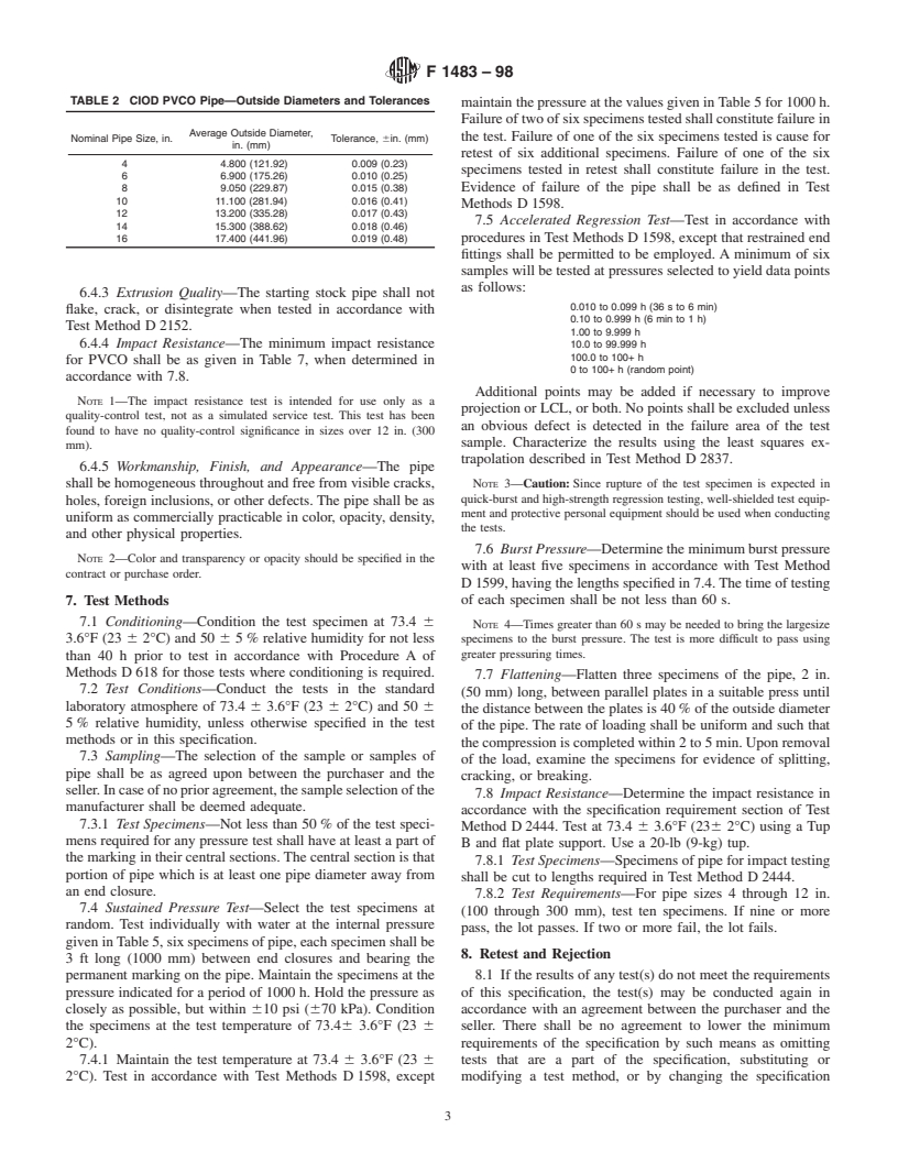 ASTM F1483-98 - Standard Specification for Oriented Poly(Vinyl Chloride), PVCO, Pressure Pipe