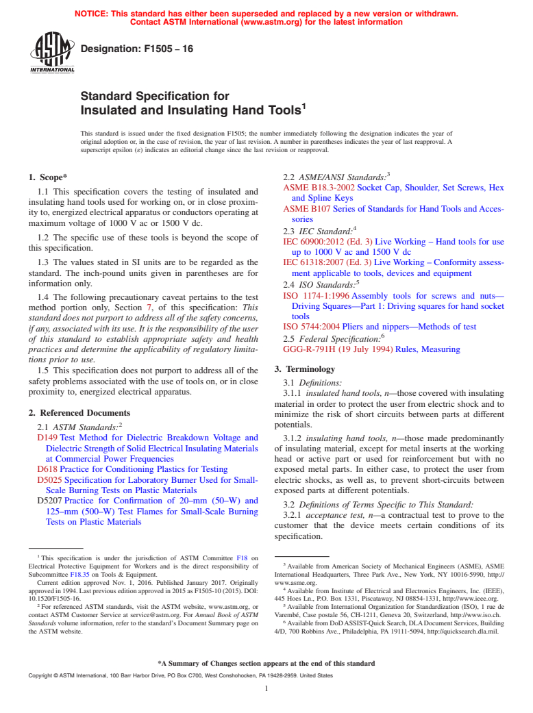 ASTM F1505-16 - Standard Specification for  Insulated and Insulating Hand Tools