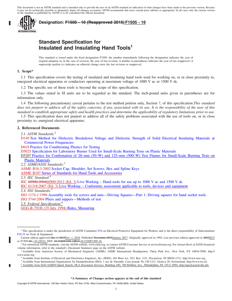 REDLINE ASTM F1505-16 - Standard Specification for  Insulated and Insulating Hand Tools