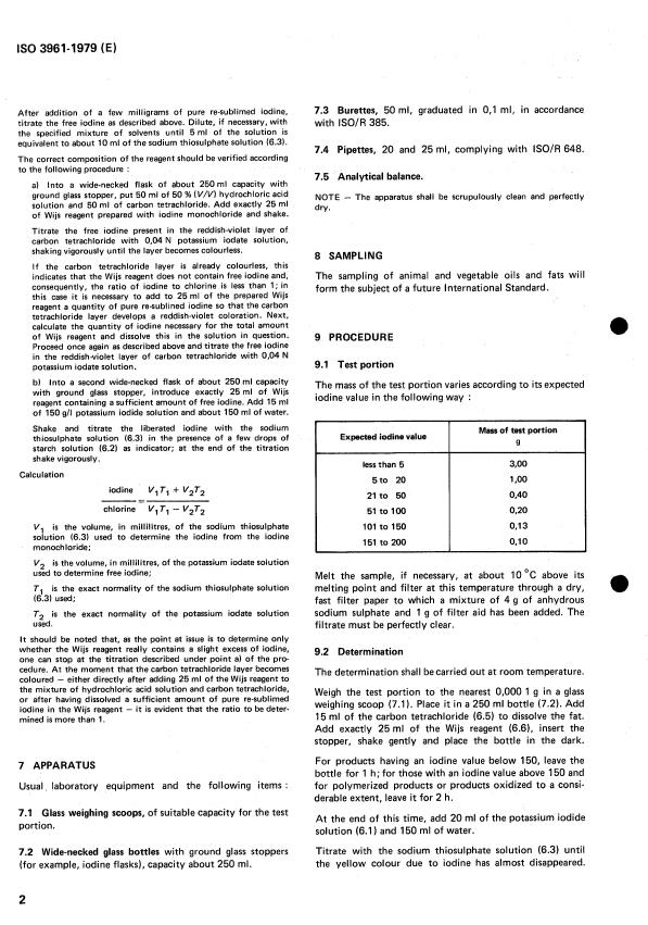 ISO 3961:1979 ISO 3961:1979 - Animal and vegetable oils and fats -- Determination of iodine value - Page 4 preview