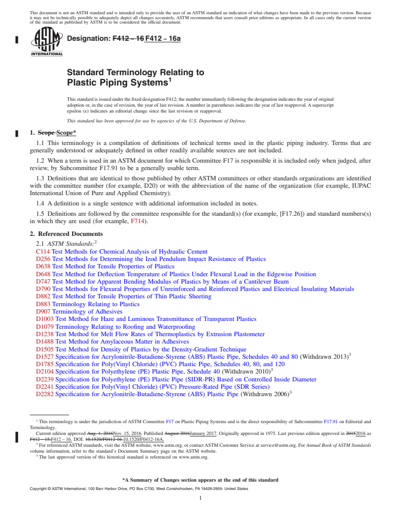 REDLINE ASTM F412-16a - Standard Terminology Relating to  Plastic Piping Systems
