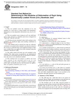 ASTM D4971-16 ASTM D4971-16 - Standard Test Method for Determining In Situ Modulus of Deformation of Rock Using Diametrically Loaded 76-mm (3-in.) Borehole Jack - Page 1 preview
