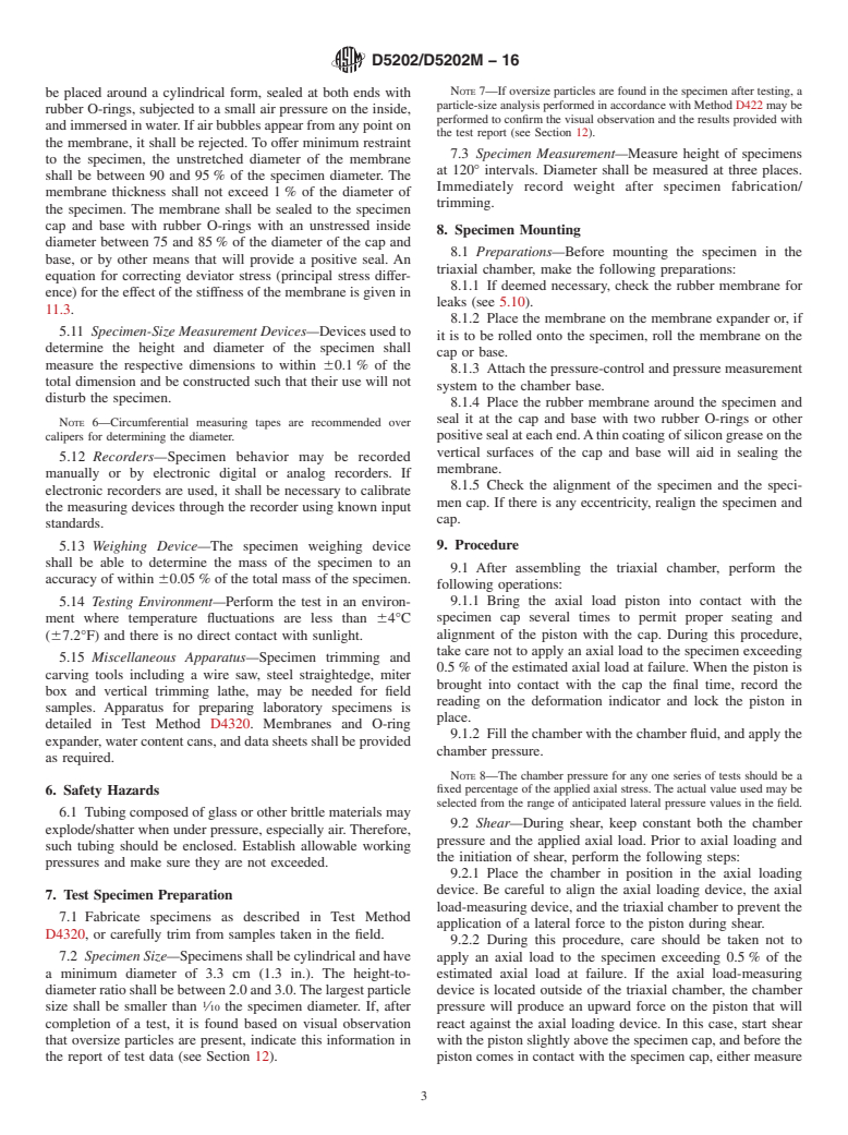 ASTM D5202/D5202M-16 - Standard Test Method for  Determining Triaxial Compression Creep Strength of Chemically  Grouted Soils