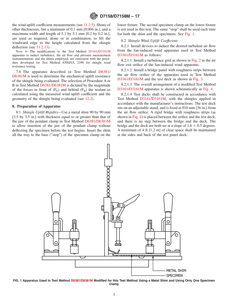 ASTM D7158/D7158M-17 - Standard Test Method for  Wind Resistance of Asphalt Shingles (Uplift Force/Uplift  Resistance  Method)