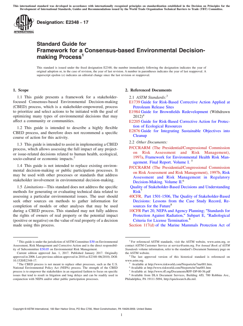ASTM E2348-17 - Standard Guide for  Framework for a Consensus-based Environmental Decision-making  Process