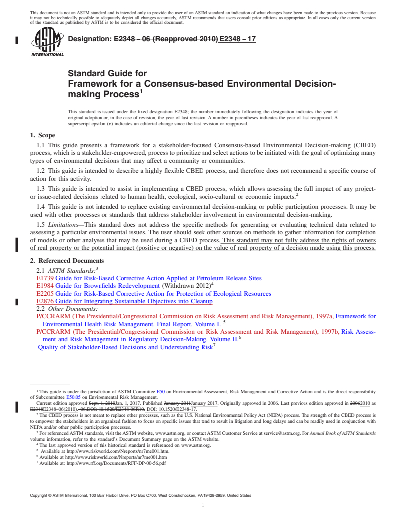 REDLINE ASTM E2348-17 - Standard Guide for  Framework for a Consensus-based Environmental Decision-making  Process