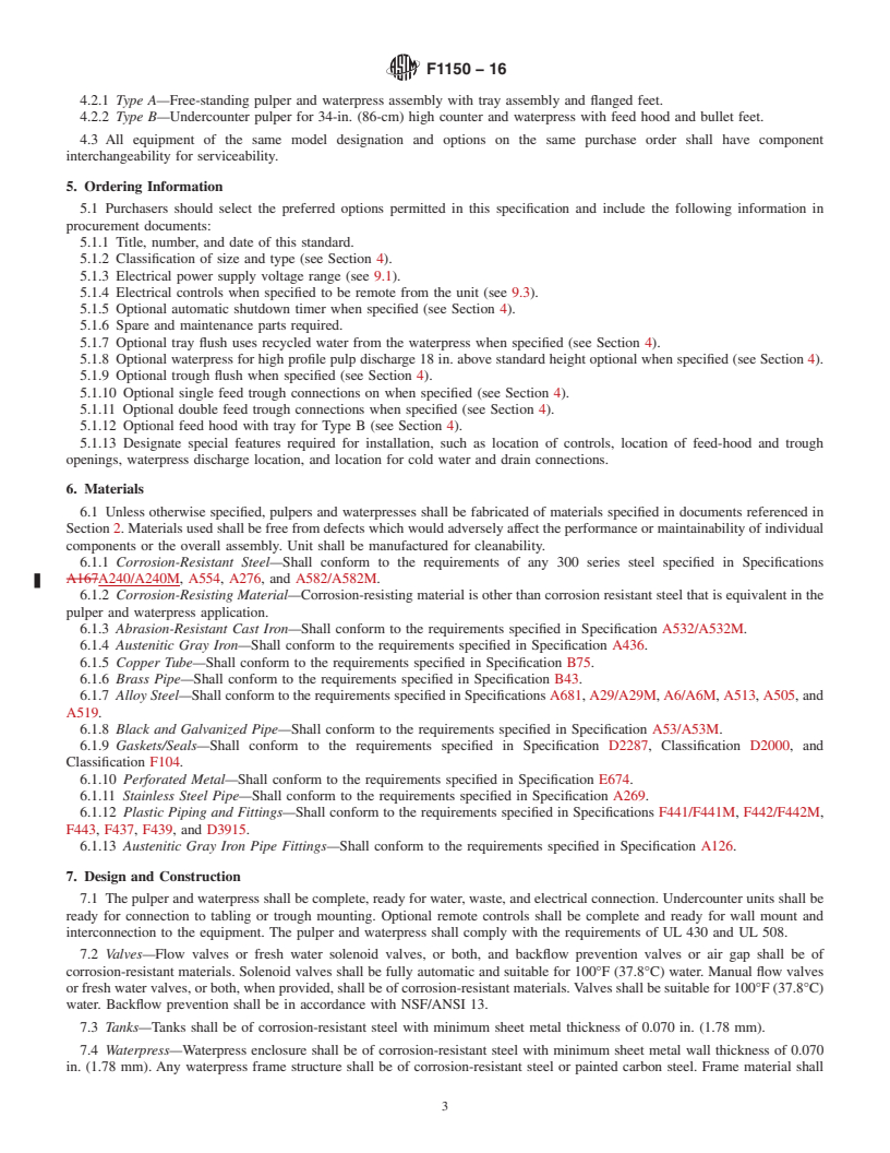 REDLINE ASTM F1150-16 - Standard Specification for  Commercial Food Waste Pulper and Waterpress Assembly