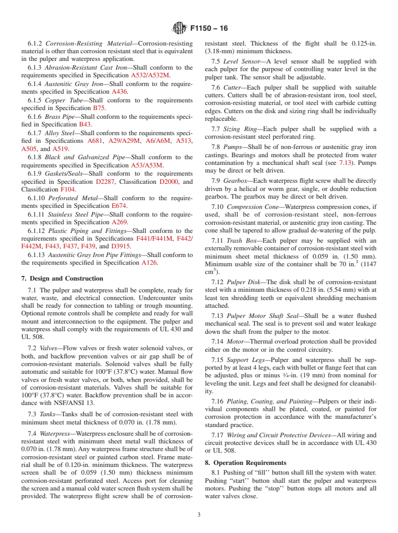 ASTM F1150-16 - Standard Specification for  Commercial Food Waste Pulper and Waterpress Assembly