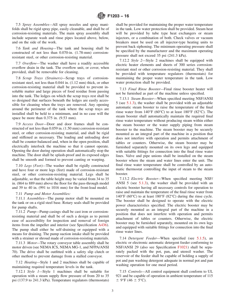 ASTM F1203-16 - Standard Specification for  Washing Machines&#x2014;Pot, Pan, and Utensil, Heat Sanitizing,  Commercial Rotary Conveyor Type