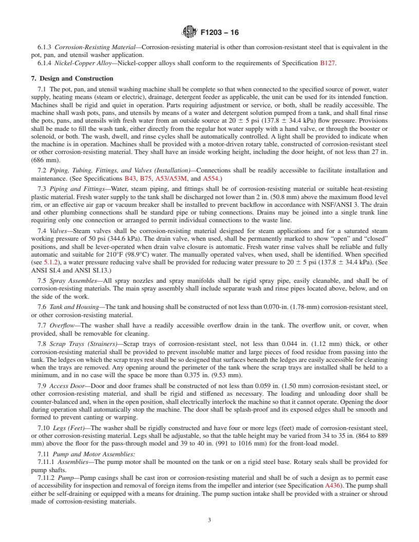 REDLINE ASTM F1203-16 - Standard Specification for  Washing Machines&#x2014;Pot, Pan, and Utensil, Heat Sanitizing,  Commercial Rotary Conveyor Type