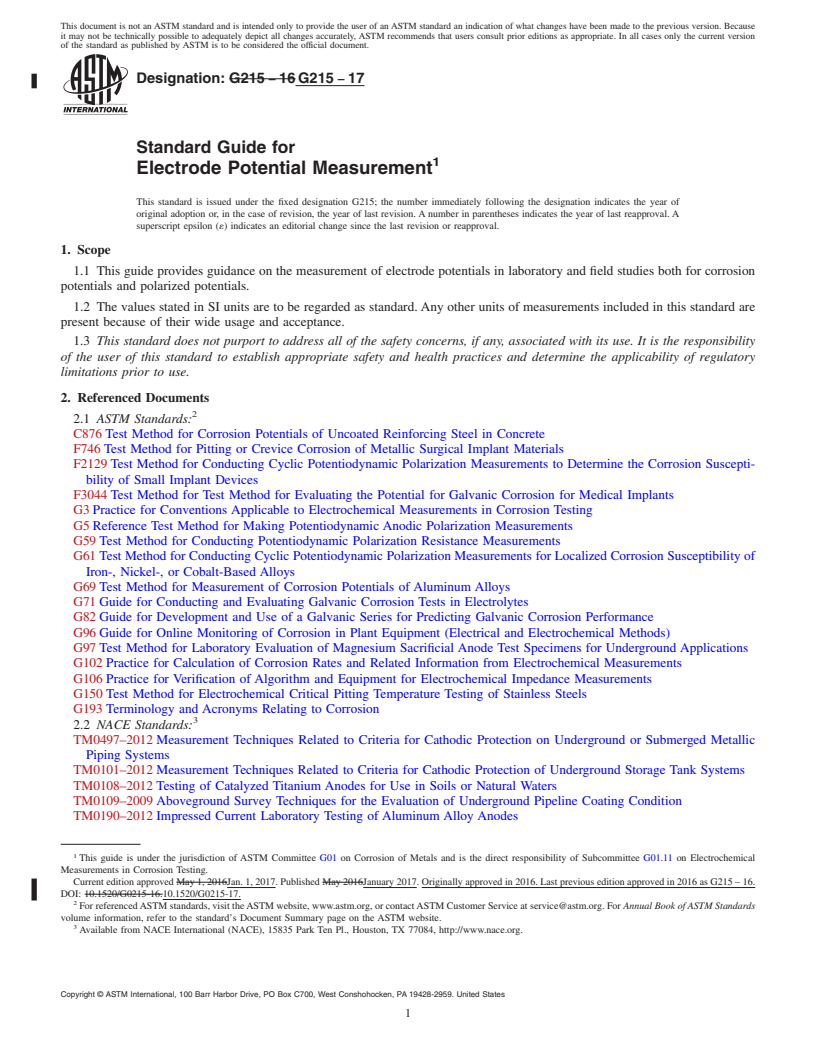 REDLINE ASTM G215-17 - Standard Guide for Electrode Potential Measurement