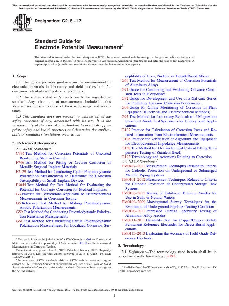 ASTM G215-17 - Standard Guide for Electrode Potential Measurement
