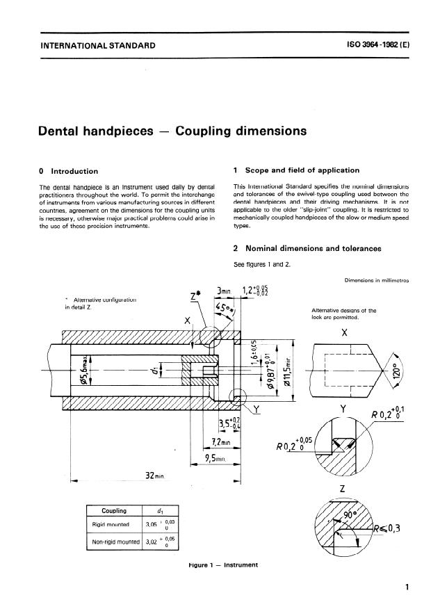 ISO 3964:1982 - Dental handpieces -- Coupling dimensions
