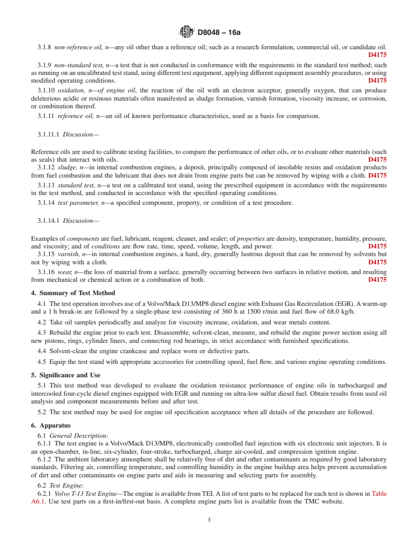 REDLINE ASTM D8048-16a - Standard Test Method for Evaluation of Diesel Engine Oils in T-13 Diesel Engine