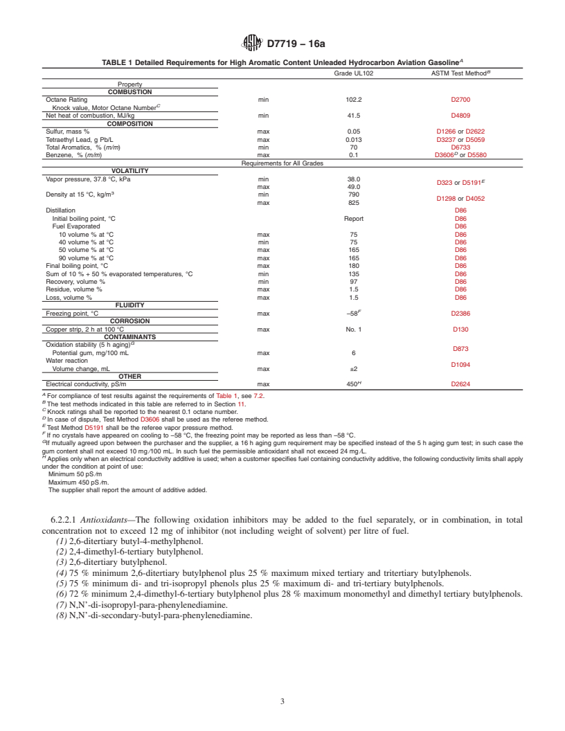 REDLINE ASTM D7719-16a - Standard Specification for  High Aromatic Content Unleaded Hydrocarbon Aviation Gasoline