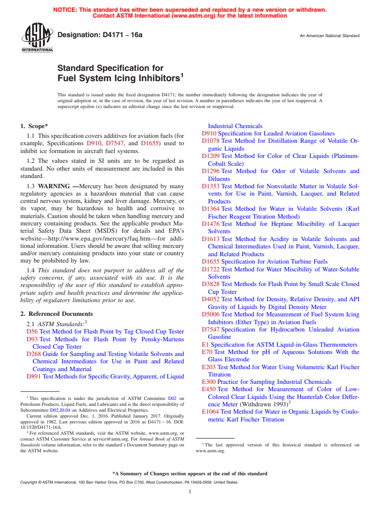 ASTM D4171-16a - Standard Specification for  Fuel System Icing Inhibitors