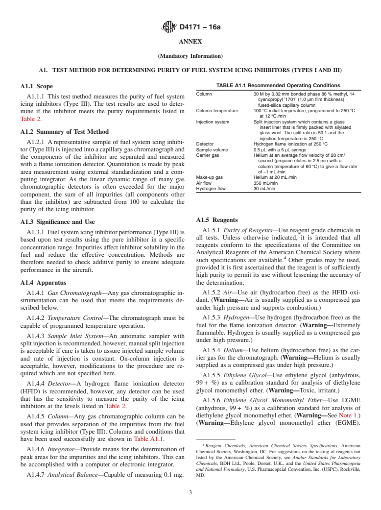 ASTM D4171-16a - Standard Specification for  Fuel System Icing Inhibitors