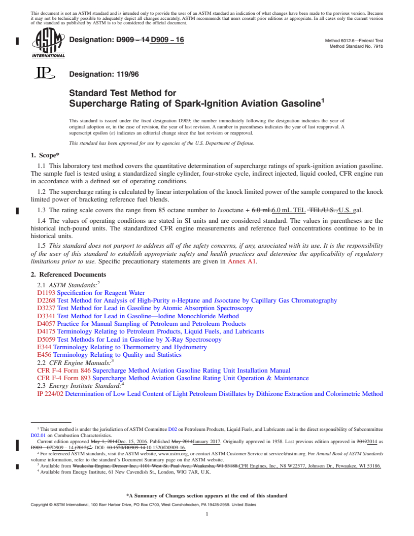 REDLINE ASTM D909-16 - Standard Test Method for Supercharge Rating of Spark-Ignition Aviation Gasoline