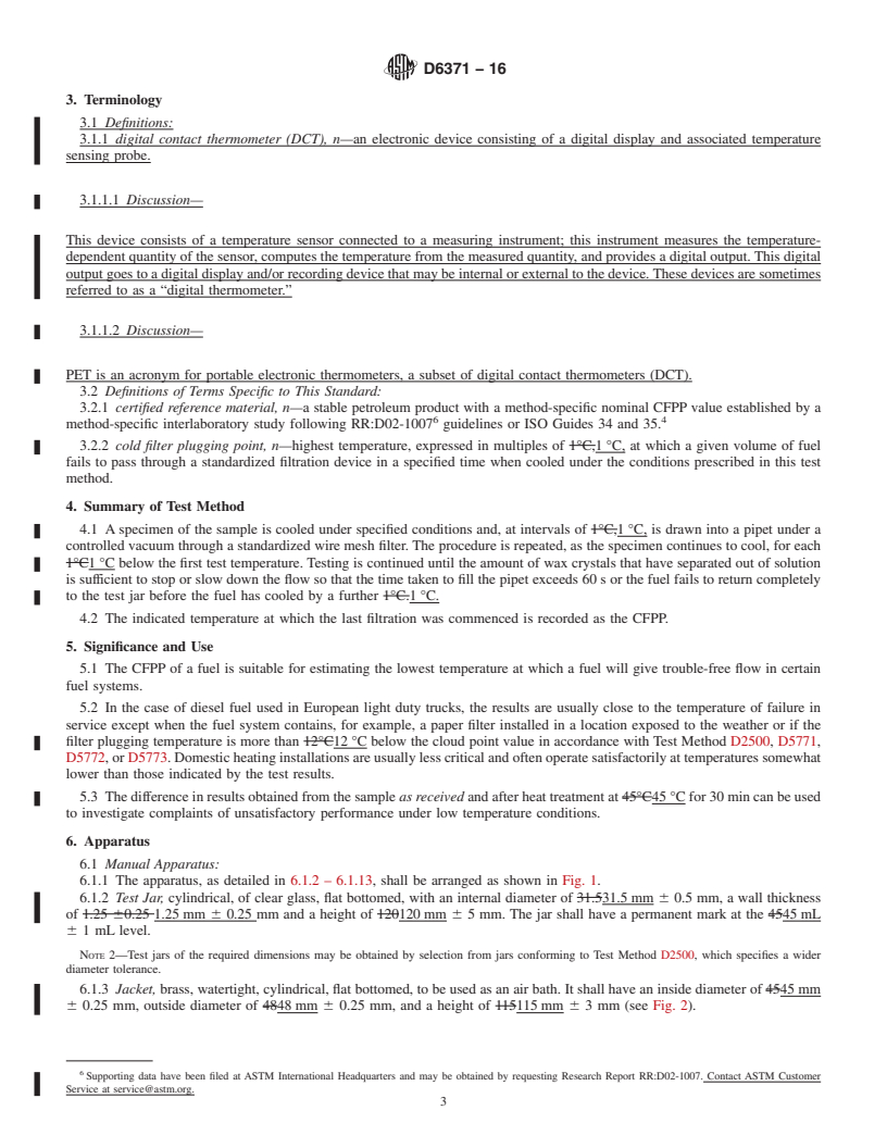 REDLINE ASTM D6371-16 - Standard Test Method for  Cold Filter Plugging Point of Diesel and Heating Fuels