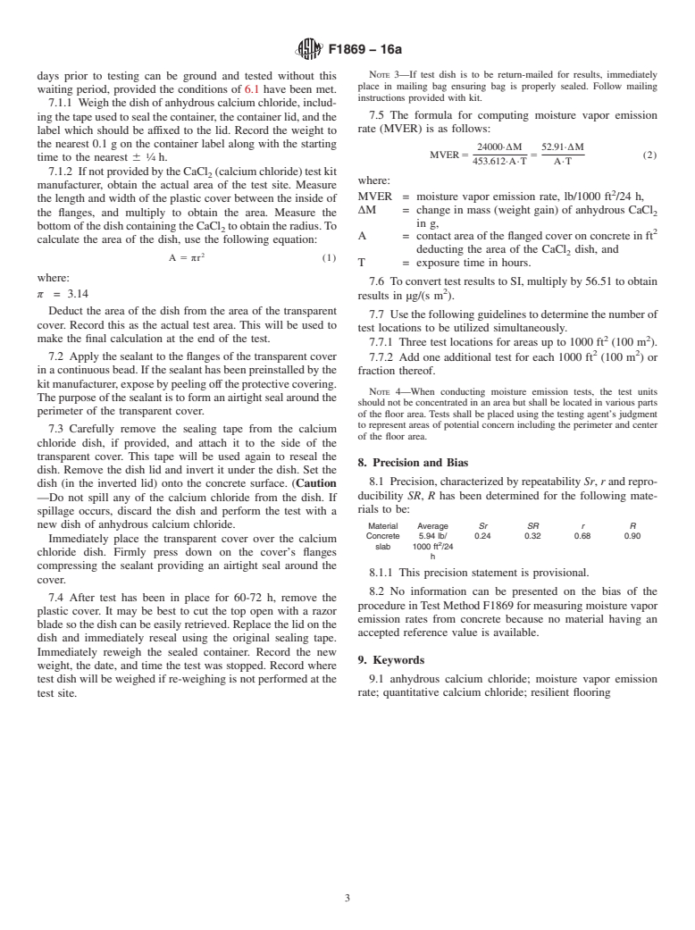 ASTM F1869-16a - Standard Test Method for  Measuring Moisture Vapor Emission Rate of Concrete Subfloor  Using Anhydrous Calcium Chloride