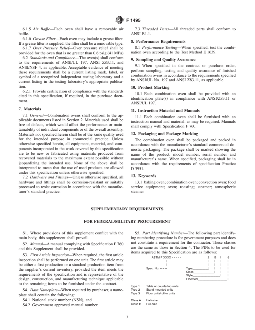 ASTM F1495-99 - Standard Specification for Combination Oven Electric or Gas Fired