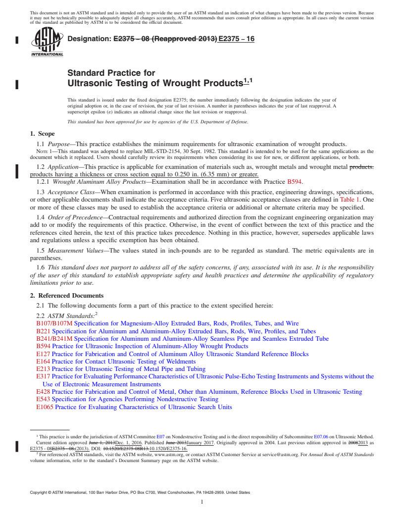 REDLINE ASTM E2375-16 - Standard Practice for  Ultrasonic Testing of Wrought Products