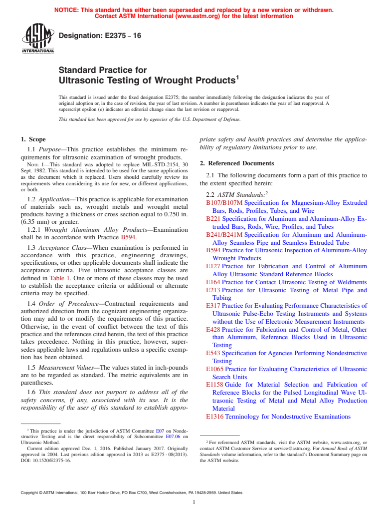 ASTM E2375-16 - Standard Practice for  Ultrasonic Testing of Wrought Products