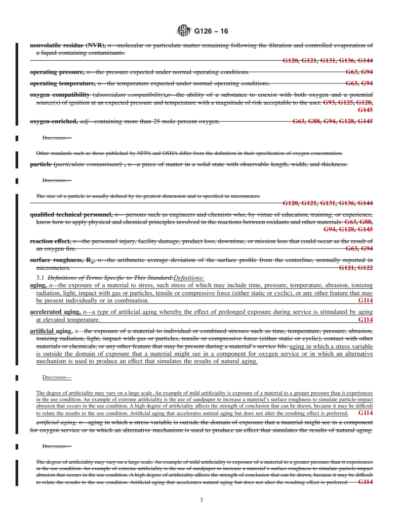 REDLINE ASTM G126-16 - Standard Terminology Relating to the  Compatibility and Sensitivity of Materials in Oxygen Enriched  Atmospheres