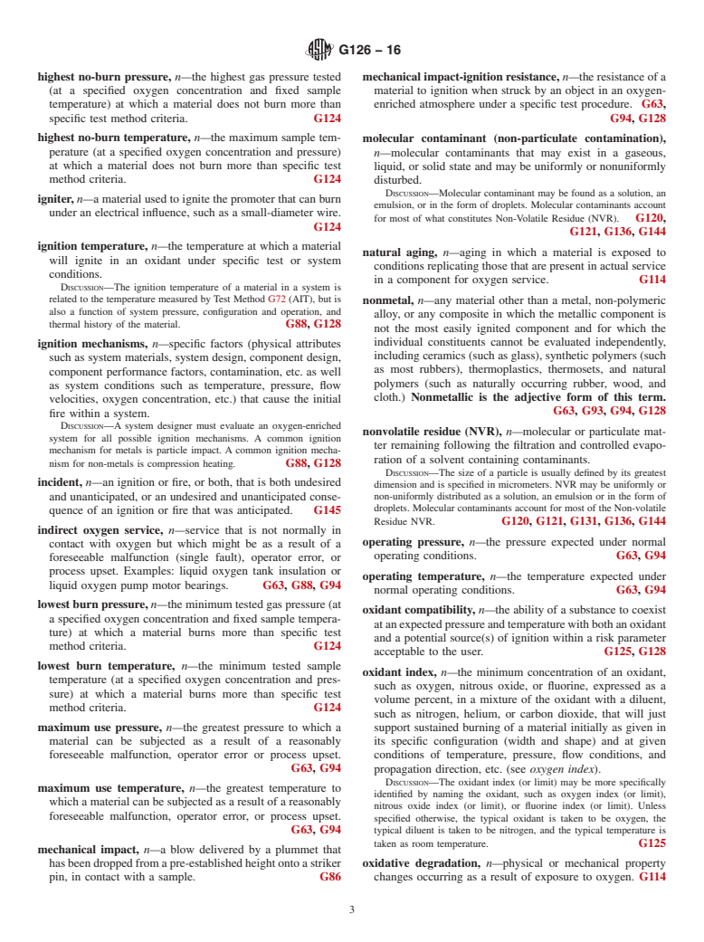 ASTM G126-16 - Standard Terminology Relating to the  Compatibility and Sensitivity of Materials in Oxygen Enriched  Atmospheres