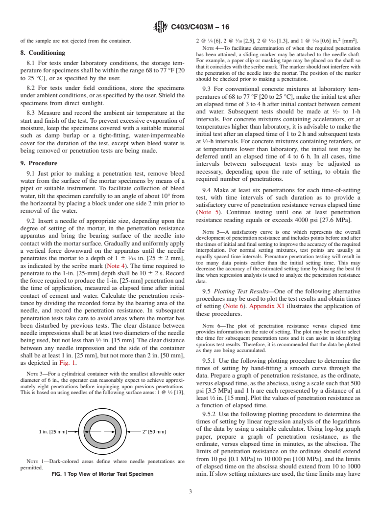 ASTM C403/C403M-16 - Standard Test Method for  Time of Setting of Concrete Mixtures by Penetration Resistance