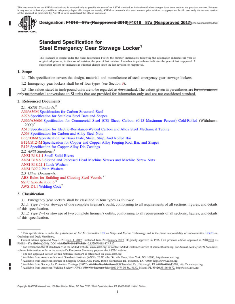 REDLINE ASTM F1018-87a(2017) - Standard Specification for  Steel Emergency Gear Stowage Locker