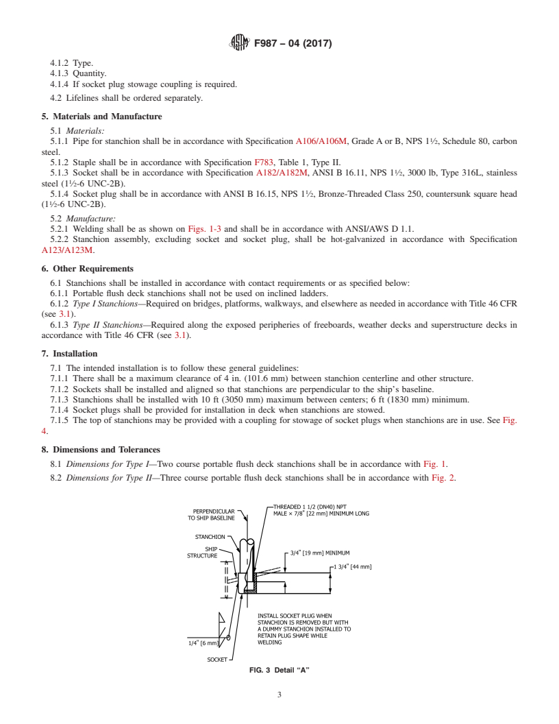 REDLINE ASTM F987-04(2017) - Standard Specification for  Portable Intermediate Flush Deck Stanchion