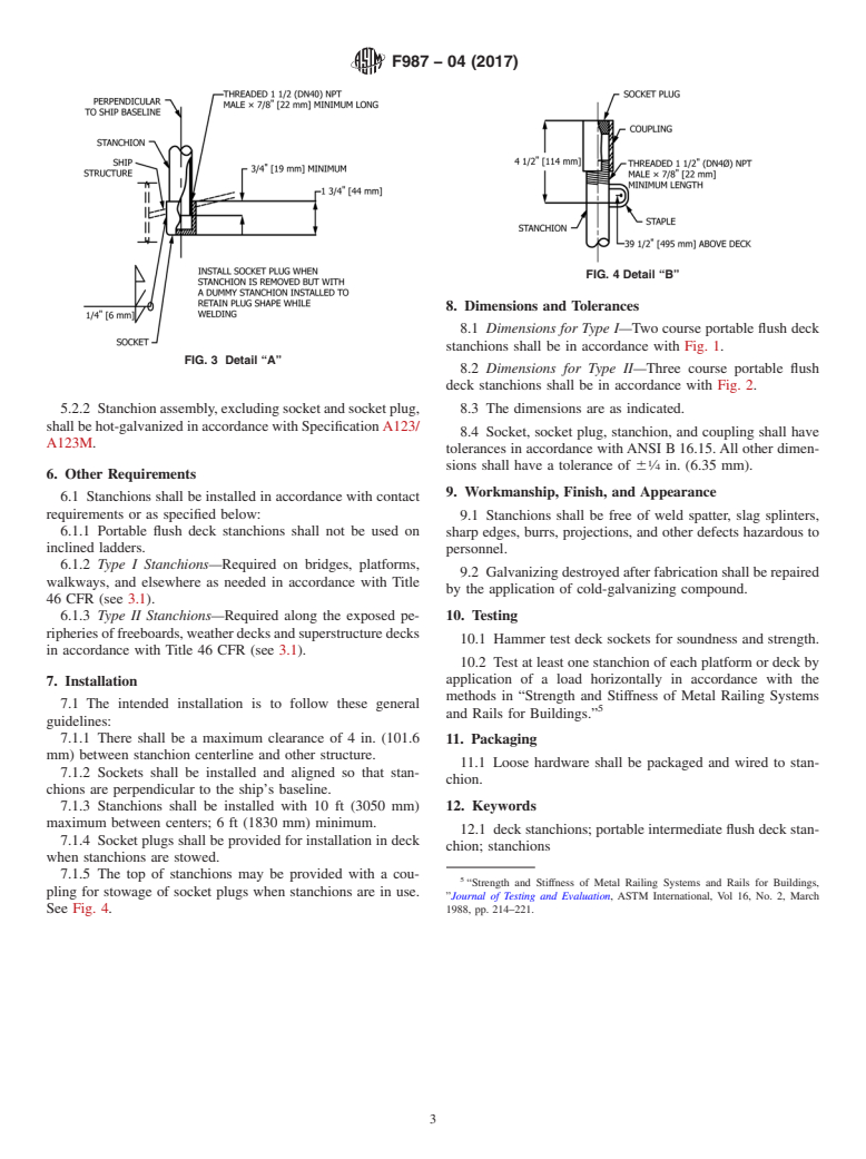 ASTM F987-04(2017) - Standard Specification for  Portable Intermediate Flush Deck Stanchion