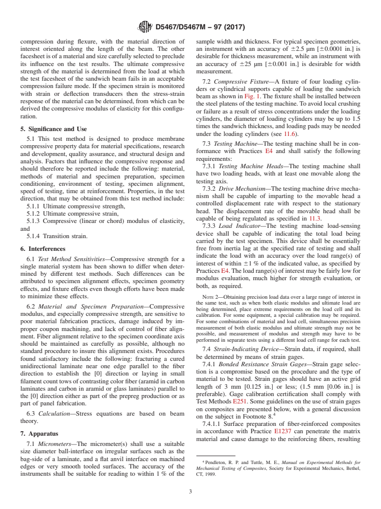 ASTM D5467/D5467M-97(2017) - Standard Test Method for  Compressive Properties of Unidirectional Polymer Matrix Composite  Materials Using a Sandwich Beam