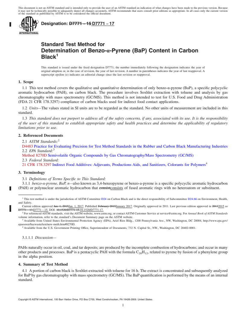 REDLINE ASTM D7771-17 - Standard Test Method for Determination of Benzo-&#x3b1;-Pyrene (BaP) Content in Carbon  Black