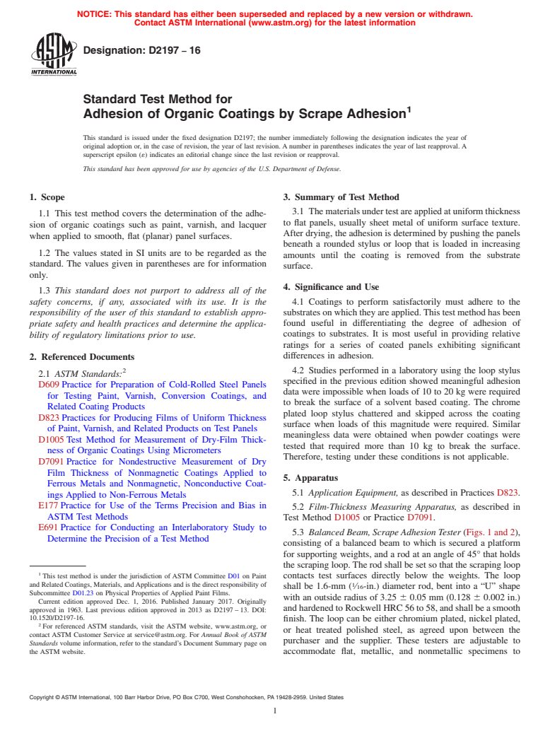 ASTM D2197-16 - Standard Test Method for Adhesion of Organic Coatings by Scrape Adhesion