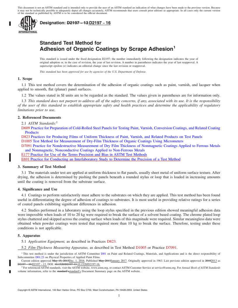 REDLINE ASTM D2197-16 - Standard Test Method for Adhesion of Organic Coatings by Scrape Adhesion