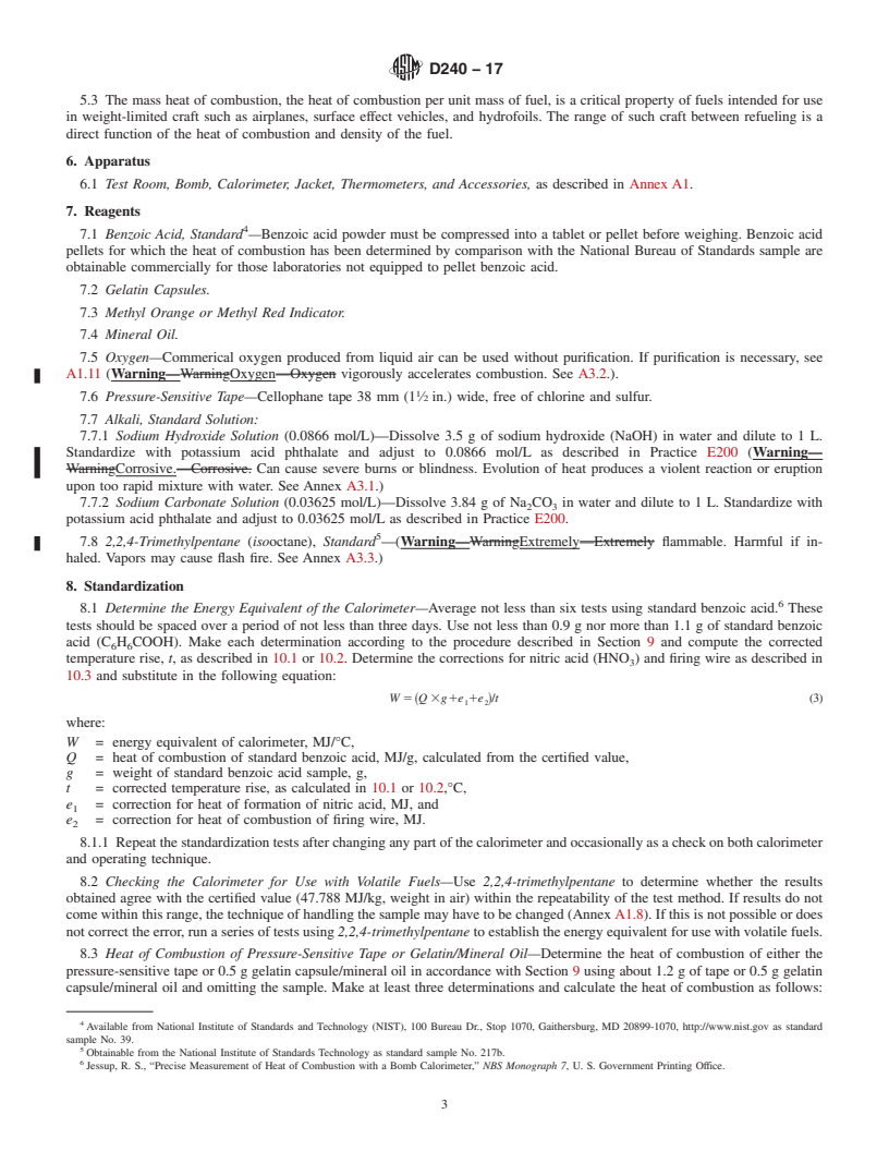 REDLINE ASTM D240-17 - Standard Test Method for  Heat of Combustion of Liquid Hydrocarbon Fuels by Bomb Calorimeter