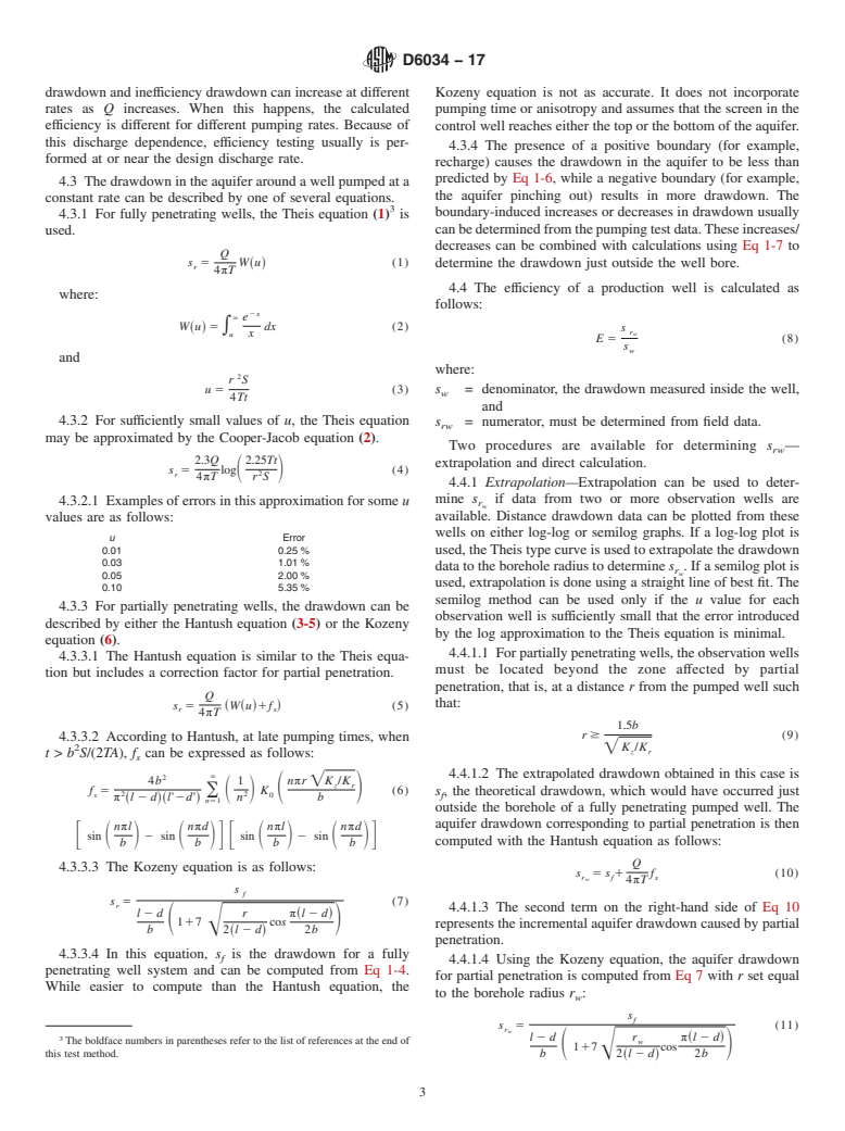 ASTM D6034-17 - Standard Test Method (Analytical Procedure) for Determining the Efficiency of a Production Well in a Confined  Aquifer from a Constant Rate Pumping Test